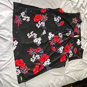 Black Calvin Klein Top with Red & White flowrs